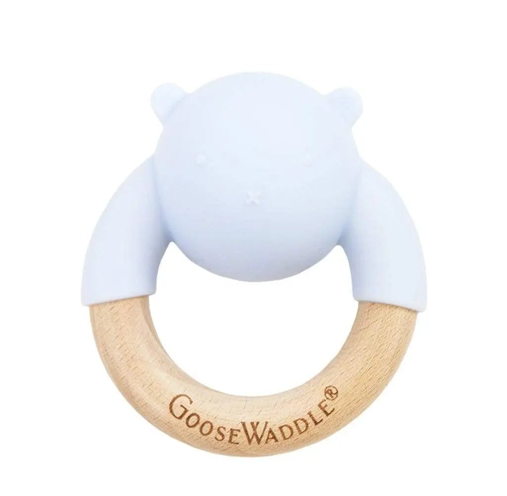 Goosewaddle® | Newborn Baby Blankets Toys Teethers Bibs & More Rattle Teether Wooden + Silicone (4 Colors) - 