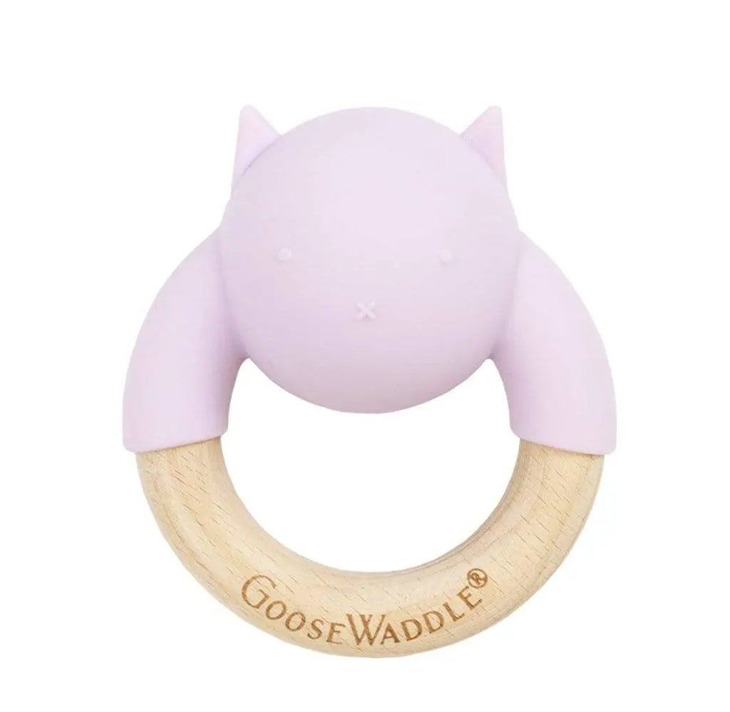 Goosewaddle® | Newborn Baby Blankets Toys Teethers Bibs & More Rattle Teether Wooden + Silicone (4 Colors) - 