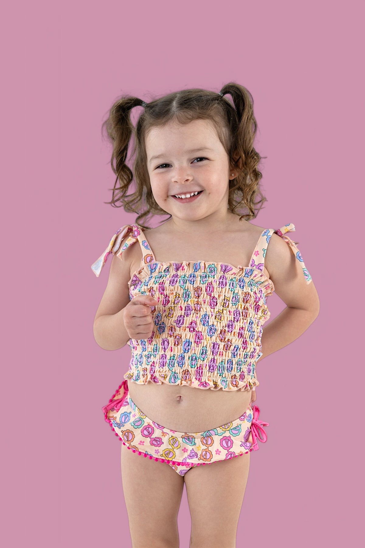 DREAM BIG LITTLE CO RAY OF SUNSHINE DREAM SMOCKED TANKINI TWO PIECE SWIM SUITEveretts Place