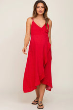 Red Animal Print Wrap Maternity Midi Dress - Red, Day Dress, One-piece garment, Dress, Person | Everetts Place