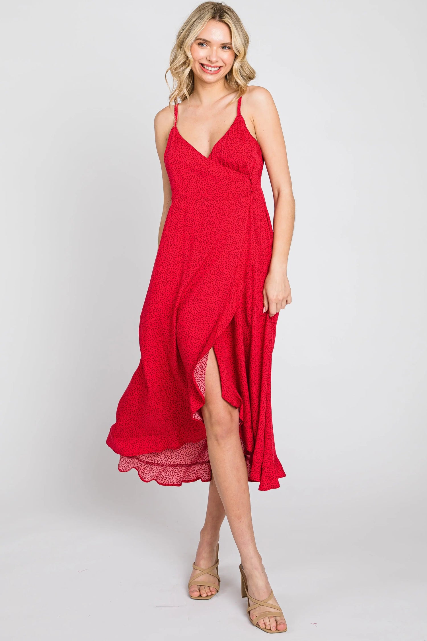PinkBlush Red Animal Print Wrap Midi Dress - 