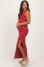 PinkBlush Red Black Striped Side Slit Maternity Maxi Dress - 