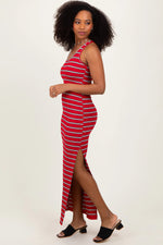 PinkBlush Red Black Striped Side Slit Maxi Dress - 