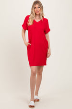 PinkBlush Red Brushed Rolled Short Sleeve V - Neck DressEveretts Place