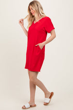 PinkBlush Red Brushed Rolled Short Sleeve V - Neck DressEveretts Place