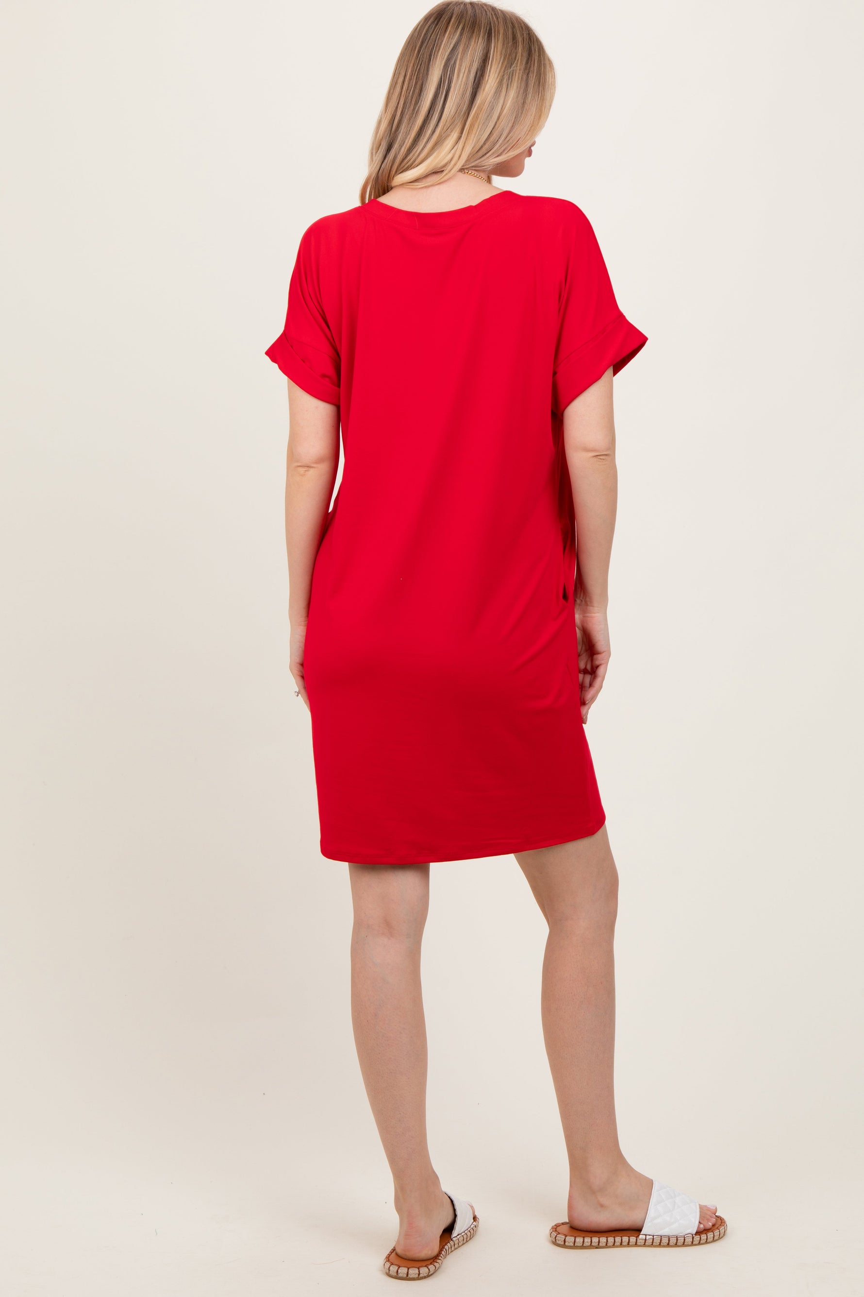 PinkBlush Red Brushed Rolled Short Sleeve V - Neck DressEveretts Place