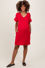 PinkBlush Red Brushed Rolled Short Sleeve V - Neck Maternity DressEveretts Place