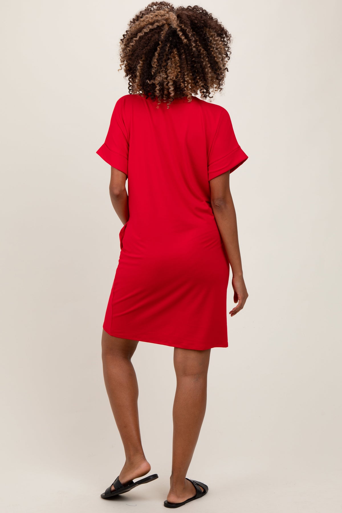 PinkBlush Red Brushed Rolled Short Sleeve V - Neck Maternity DressEveretts Place