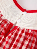 Rylee Faith Designs Red Cherry Bow Plaid Smocking Embroidery Girls Dress - Everetts Place Boutique - 