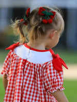 Rylee Faith Designs Red Cherry Bow Plaid Smocking Embroidery Girls Dress - Everetts Place Boutique - 