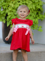 Rylee Faith Designs Red Cherry Bow Smocking Embroidery Girls Dress - Everetts Place Boutique - 