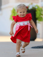 Rylee Faith Designs Red Cherry Bow Smocking Embroidery Girls Dress - Everetts Place Boutique - 