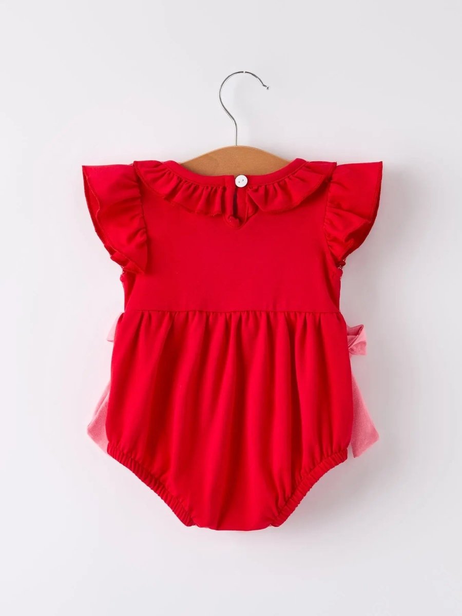 Rylee Faith Designs Red Cherry Bow Smocking Embroidery Girls Romper - Everetts Place Boutique - 