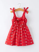 Rylee Faith Designs Red Color Girl Bow Strap Ruffle Dress - 