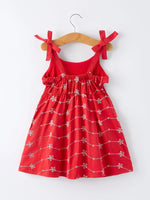 Rylee Faith Designs Red Color Girl Bow Strap Ruffle Dress - 