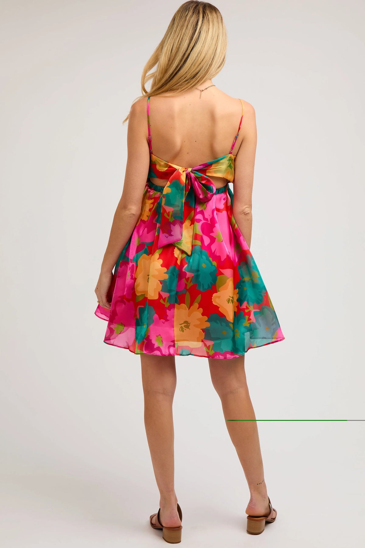 PinkBlush Red Floral Organza Square Neck Back Tie Maternity Dress - 