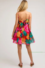 PinkBlush Red Floral Organza Square Neck Back Tie Maternity Dress - 