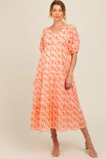 PinkBlush Red Floral V - Neck Tiered Maternity Midi Dress - 