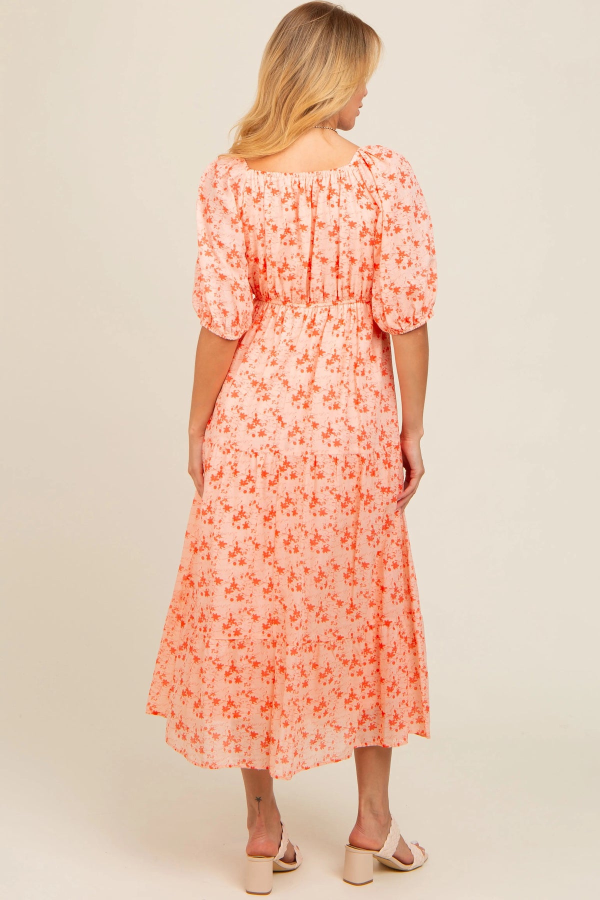 PinkBlush Red Floral V - Neck Tiered Midi Dress - 