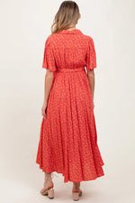PinkBlush Red Flutter Sleeve Button Down Maternity Maxi Dress - 