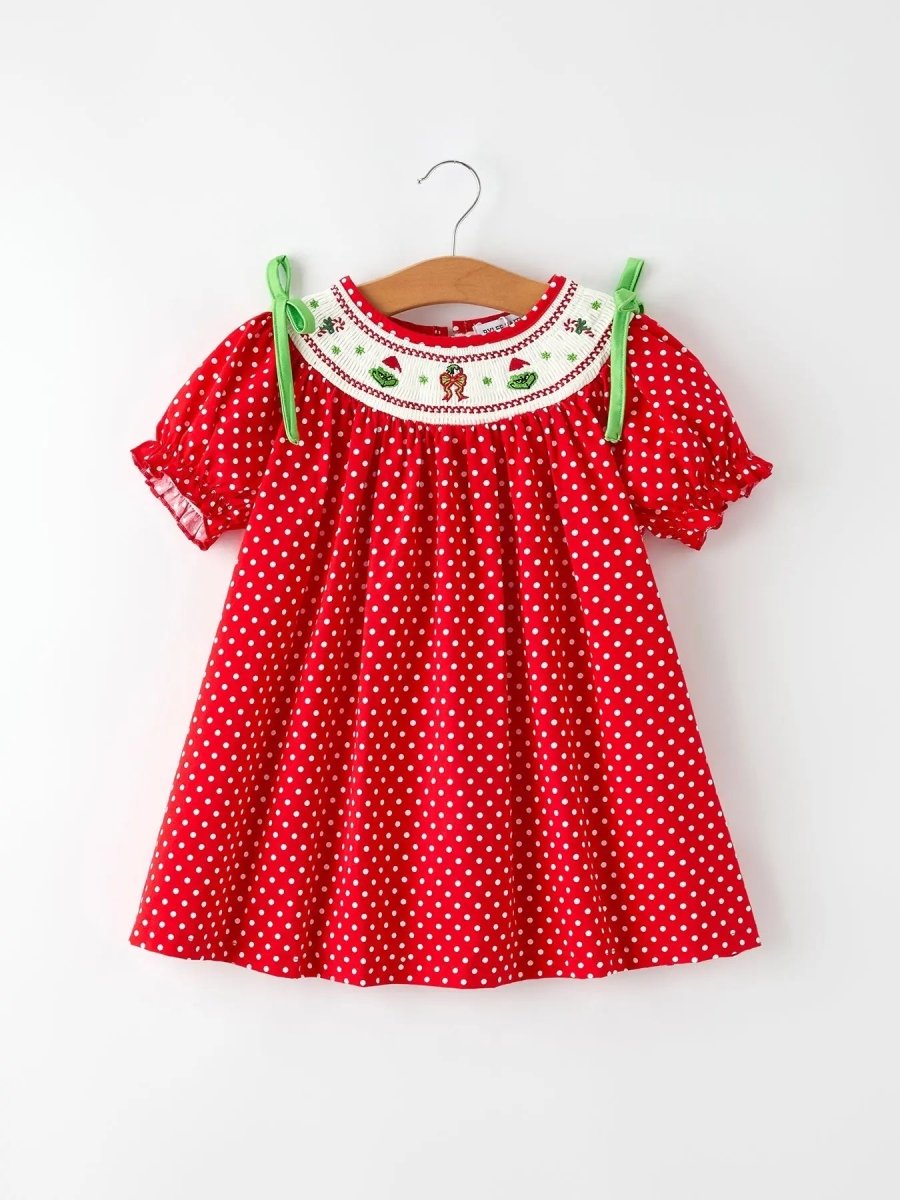 Rylee Faith Designs Red Holiday Baby Girls Dress With Festive Embroidery - Everetts Place Boutique - 