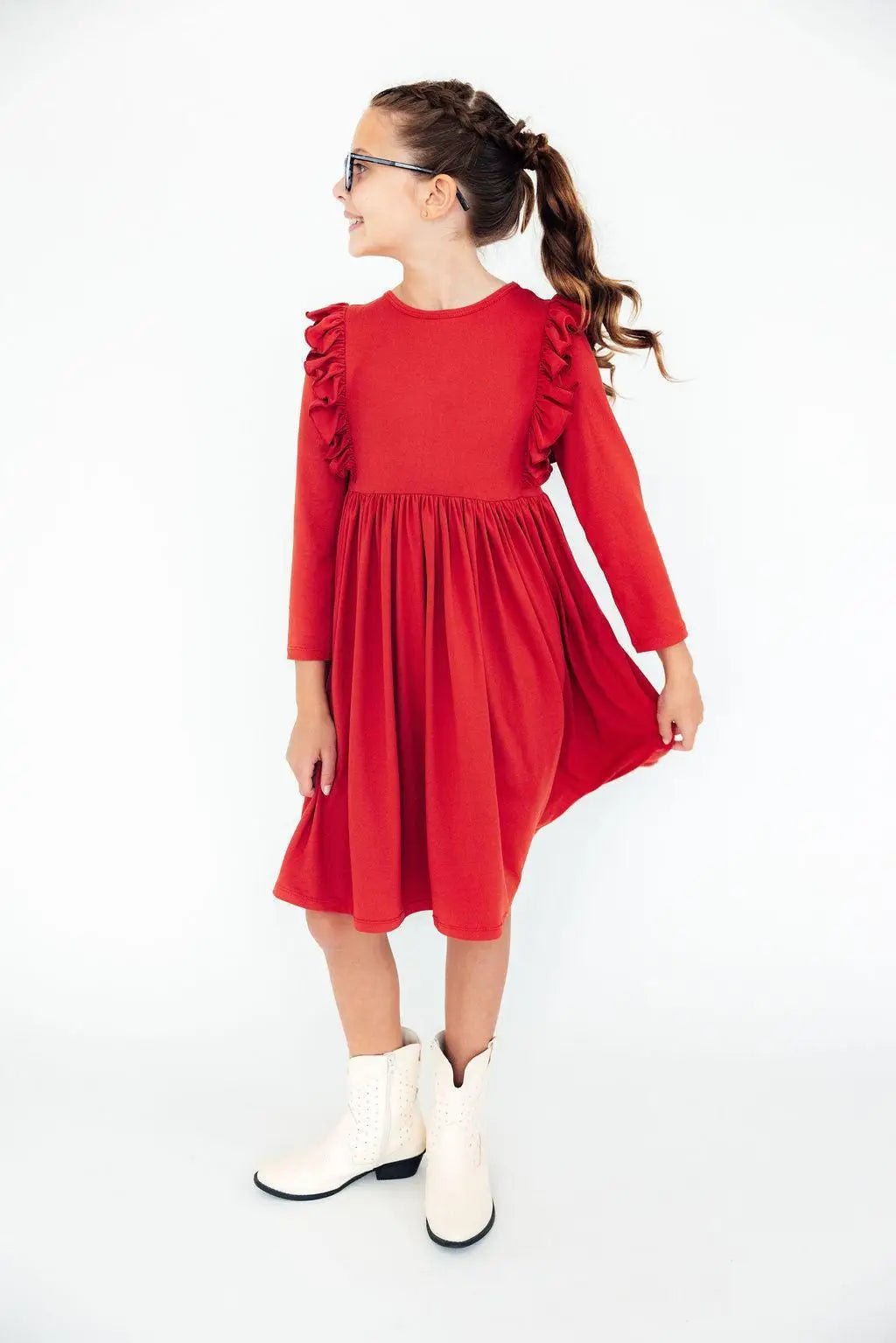 Mila & Rose ® Red Long Sleeve Ruffle Twirl Dress for Toddler Girls - 