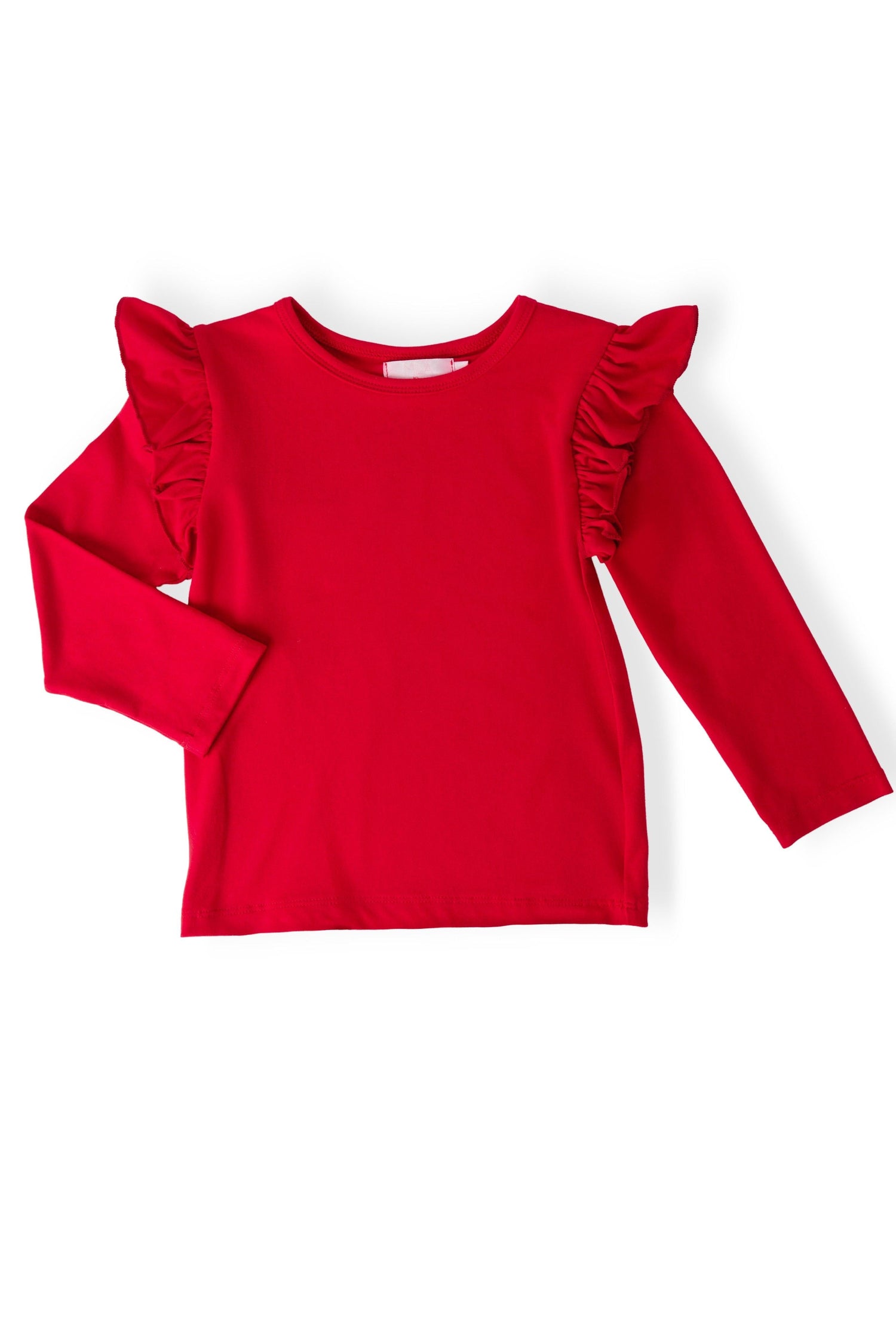 Red L/S Ruffle Tee - Red, Long-sleeved T-shirt, Top | Everetts Place