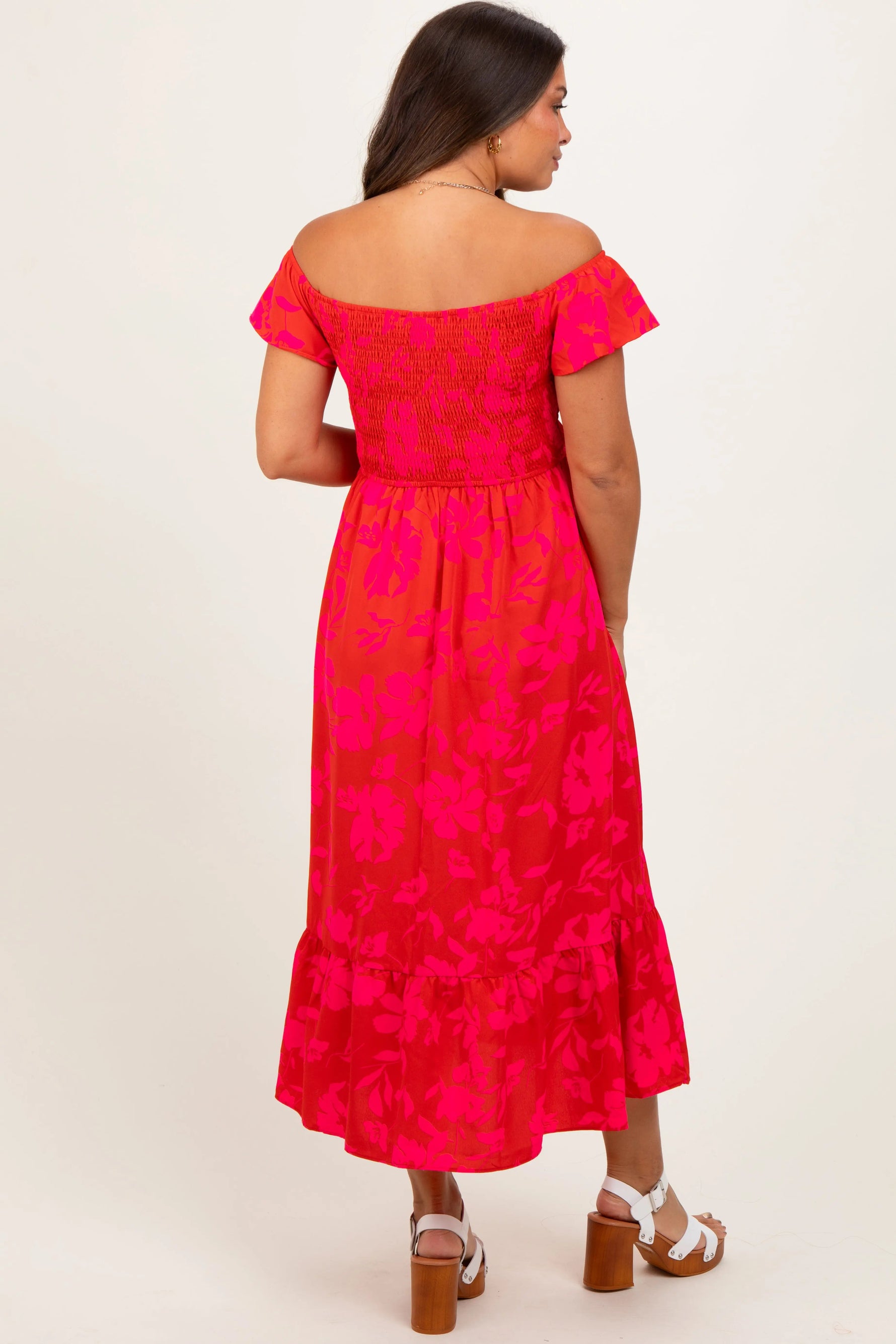 PinkBlush Red Multi Smocked Top Maternity Maxi Dress - 