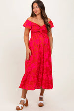PinkBlush Red Multi Smocked Top Maternity Maxi Dress - 