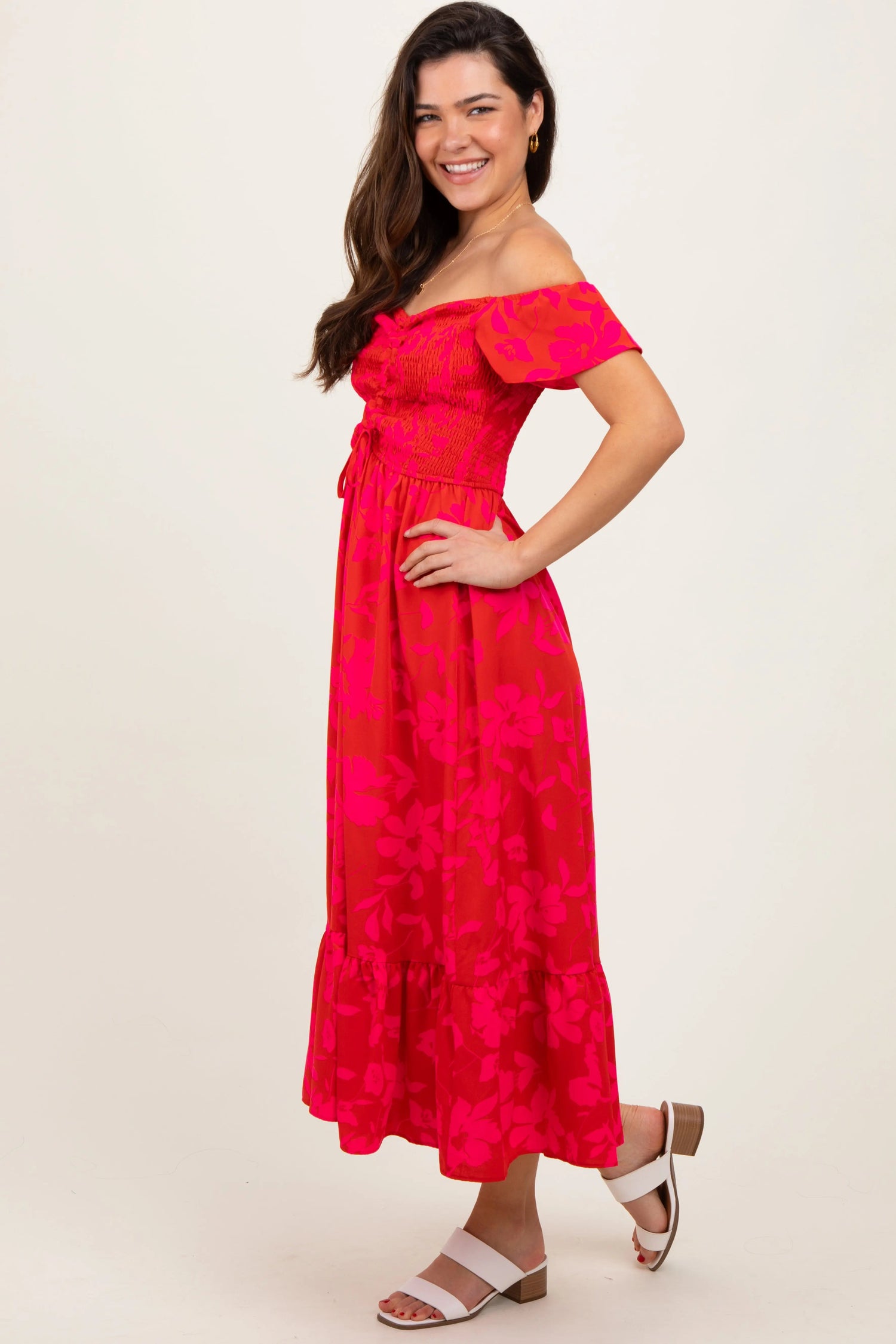 PinkBlush Red Multi Smocked Top Maxi Dress - 