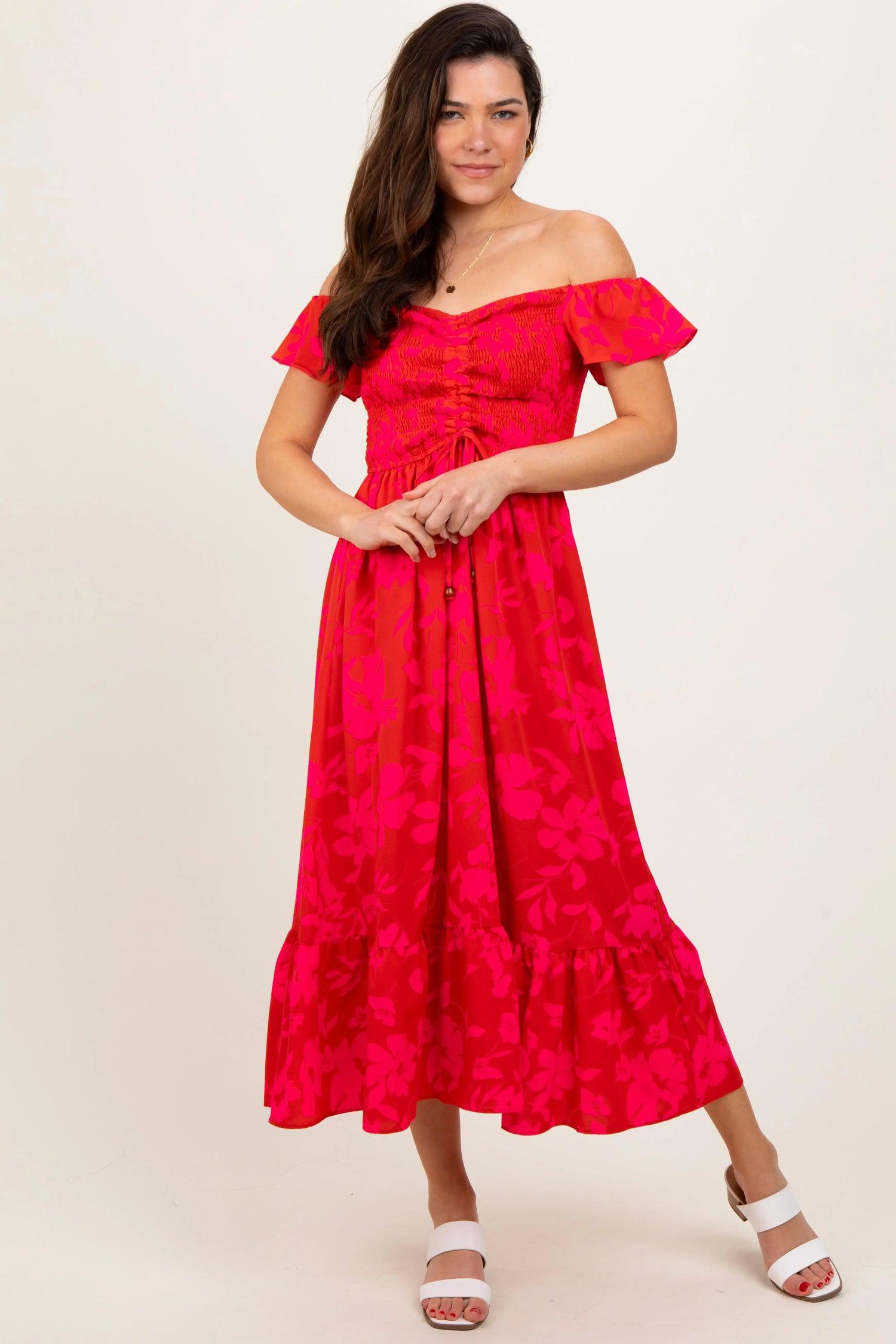 PinkBlush Red Multi Smocked Top Maxi Dress - 