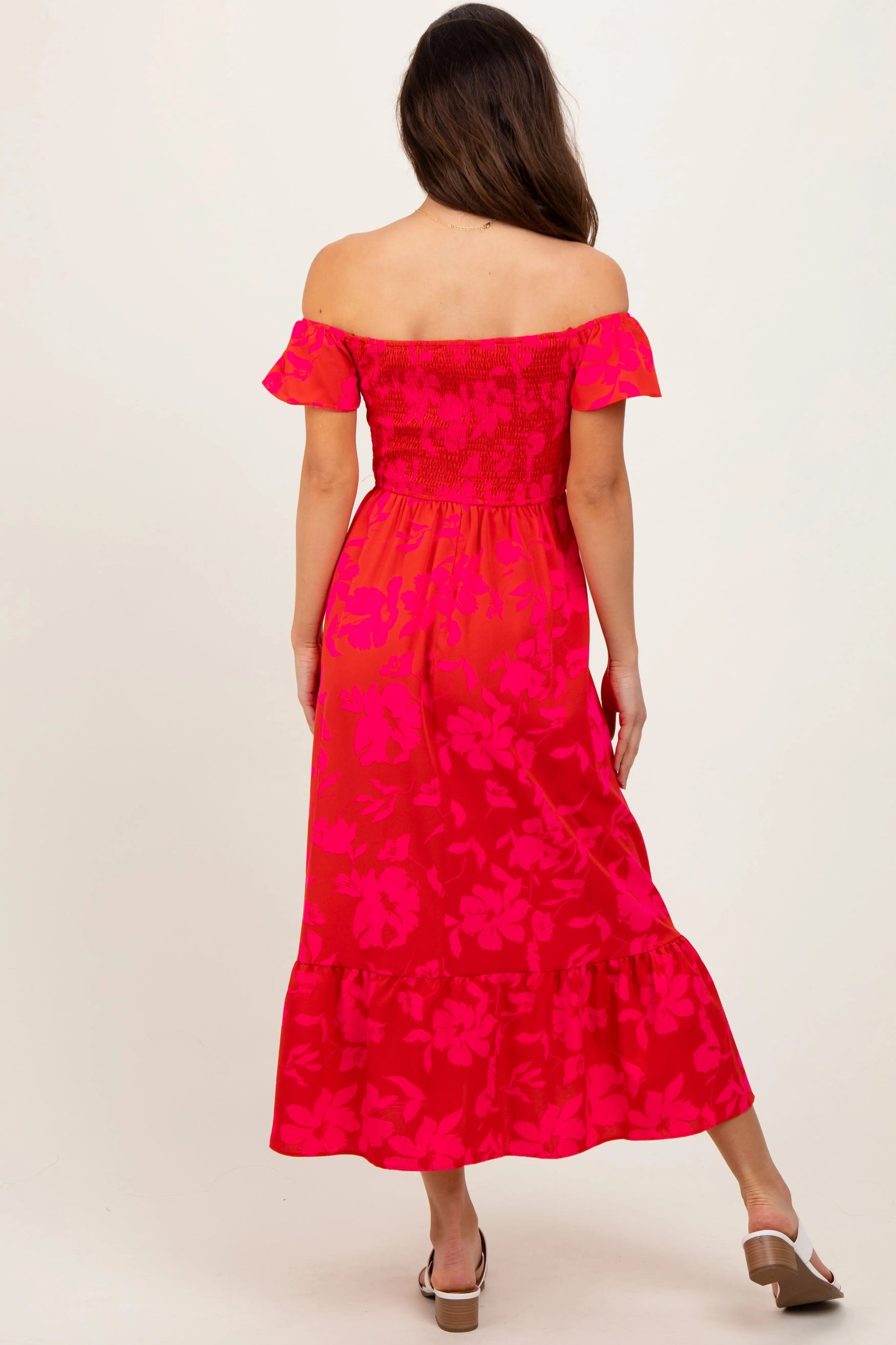 PinkBlush Red Multi Smocked Top Maxi Dress - 