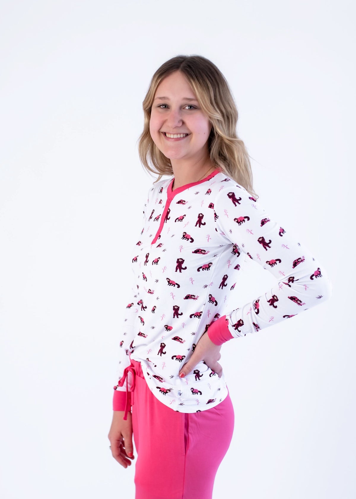 Bubble Baby Red Panda | Adult Long Sleeve Henley Everetts Place