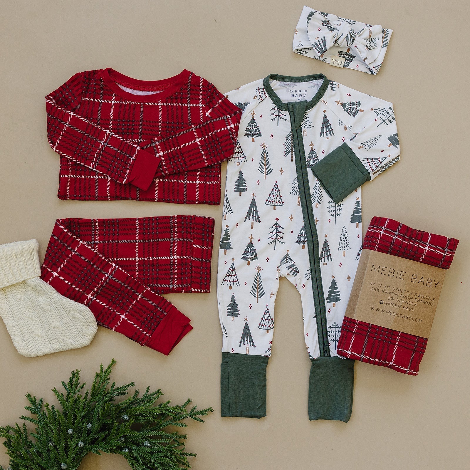 Mebie Baby Red Plaid Bamboo Cozy Set - 