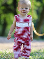 Rylee Faith Designs Red Plaid Smocked Church Christ Bishop Christening Baby Boys Romper - Everetts Place Boutique - 