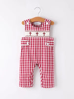 Rylee Faith Designs Red Plaid Smocked Church Christ Bishop Christening Baby Boys Romper - Everetts Place Boutique - 