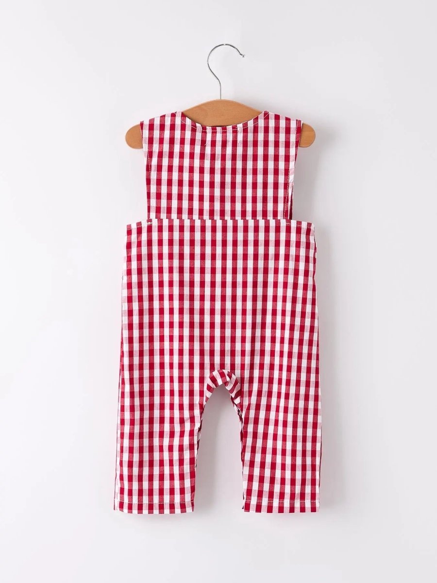 Rylee Faith Designs Red Plaid Smocked Church Christ Bishop Christening Baby Boys Romper - Everetts Place Boutique - 