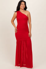 PinkBlush Red Ruched Mesh One Shoulder Maxi DressEveretts Place