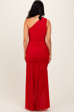 PinkBlush Red Ruched Mesh One Shoulder Maxi DressEveretts Place