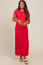 PinkBlush Red Short Sleeve Maternity Midi T-Shirt Dress - 