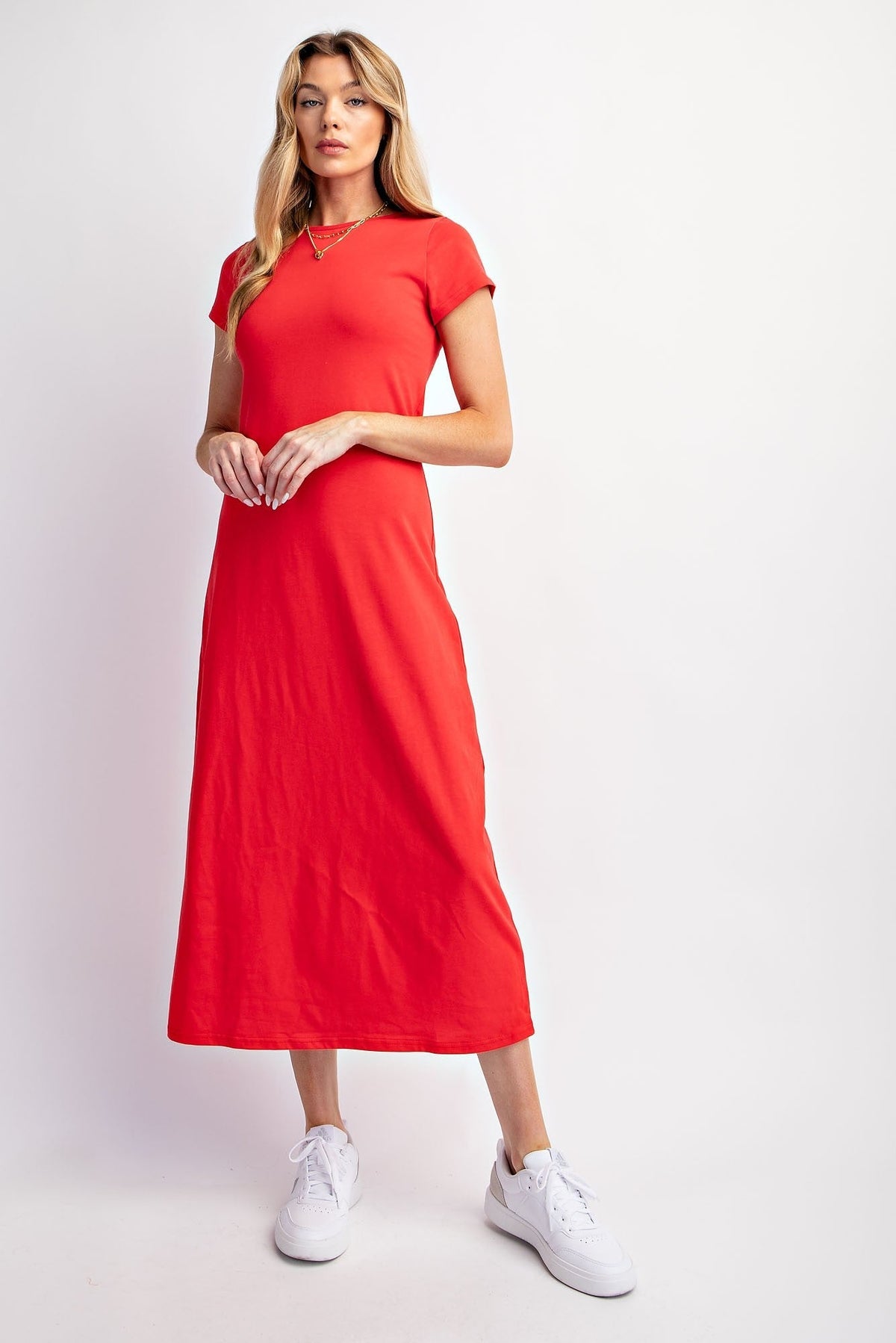 PinkBlush Red Short Sleeve Maternity Midi T-Shirt Dress - 