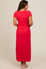 PinkBlush Red Short Sleeve Maternity Midi T-Shirt Dress - 