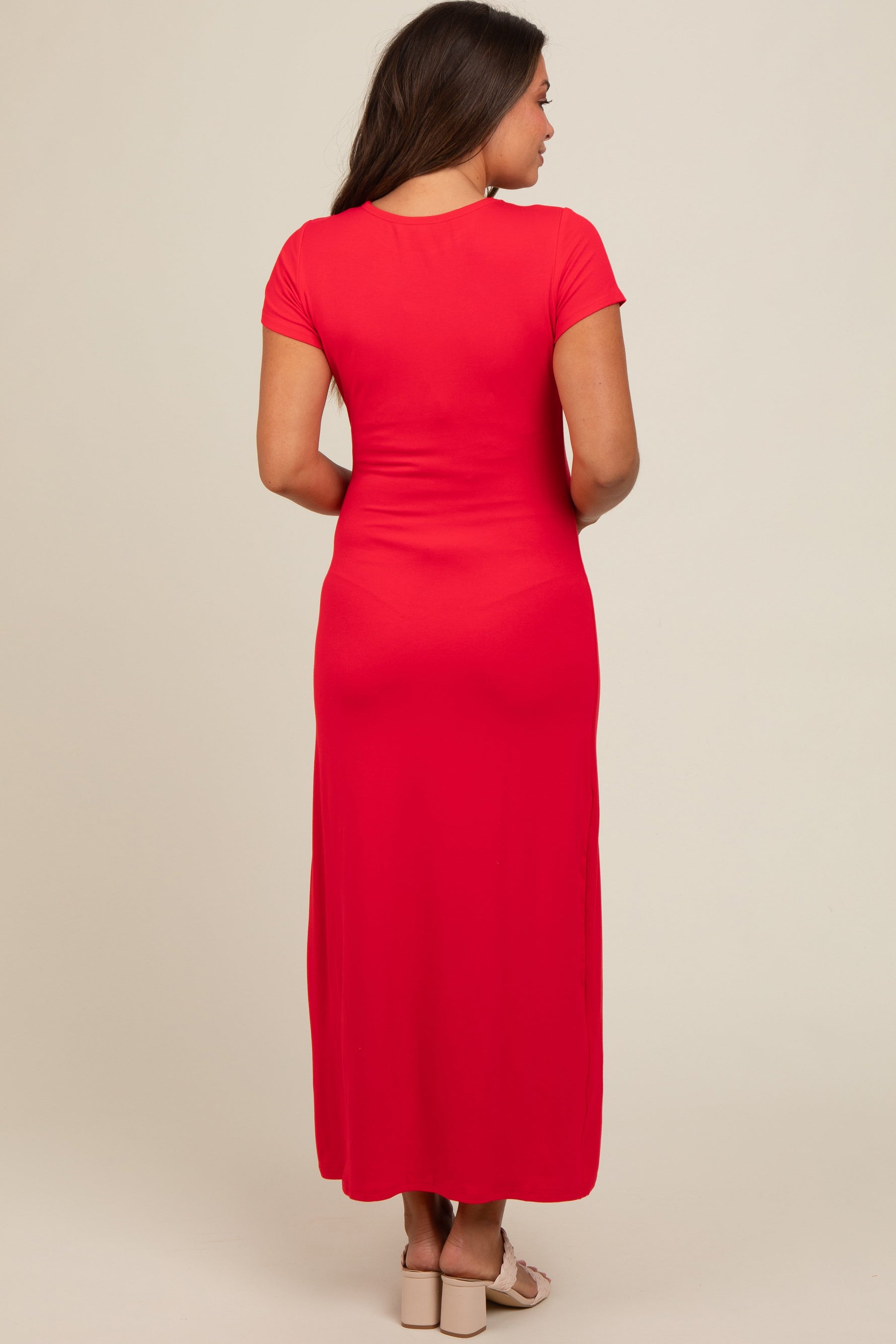 PinkBlush Red Short Sleeve Maternity Midi T-Shirt Dress - 