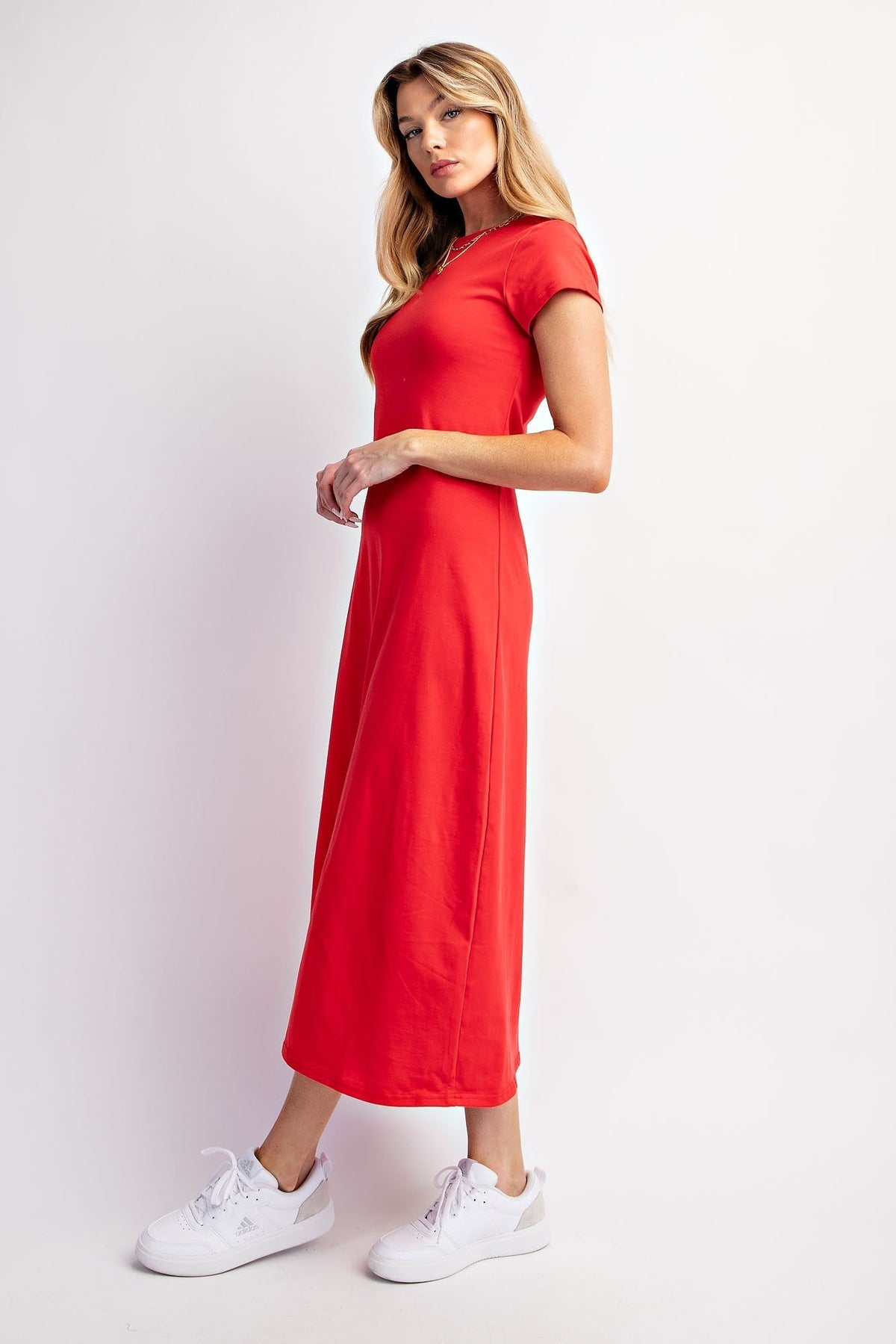 PinkBlush Red Short Sleeve Midi T-Shirt Dress - 