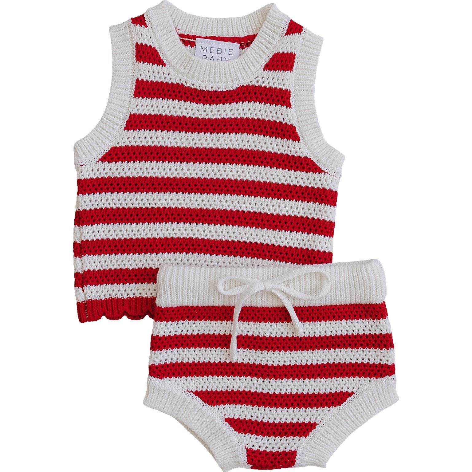 Red Stripe Bloomer Tank Set - Baby & Toddler Clothing, White, Wool, Woolen, Crochet | Everetts Place