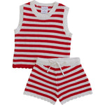 Red Stripe Knit Short Tank Set - White, Baby & Toddler Clothing, Pink, Sleeveless shirt, Pom-pom | Everetts Place