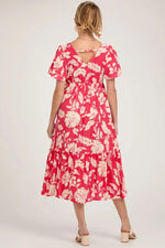 PinkBlush Red Tropical Print Ruffle Maternity Midi Dress - 
