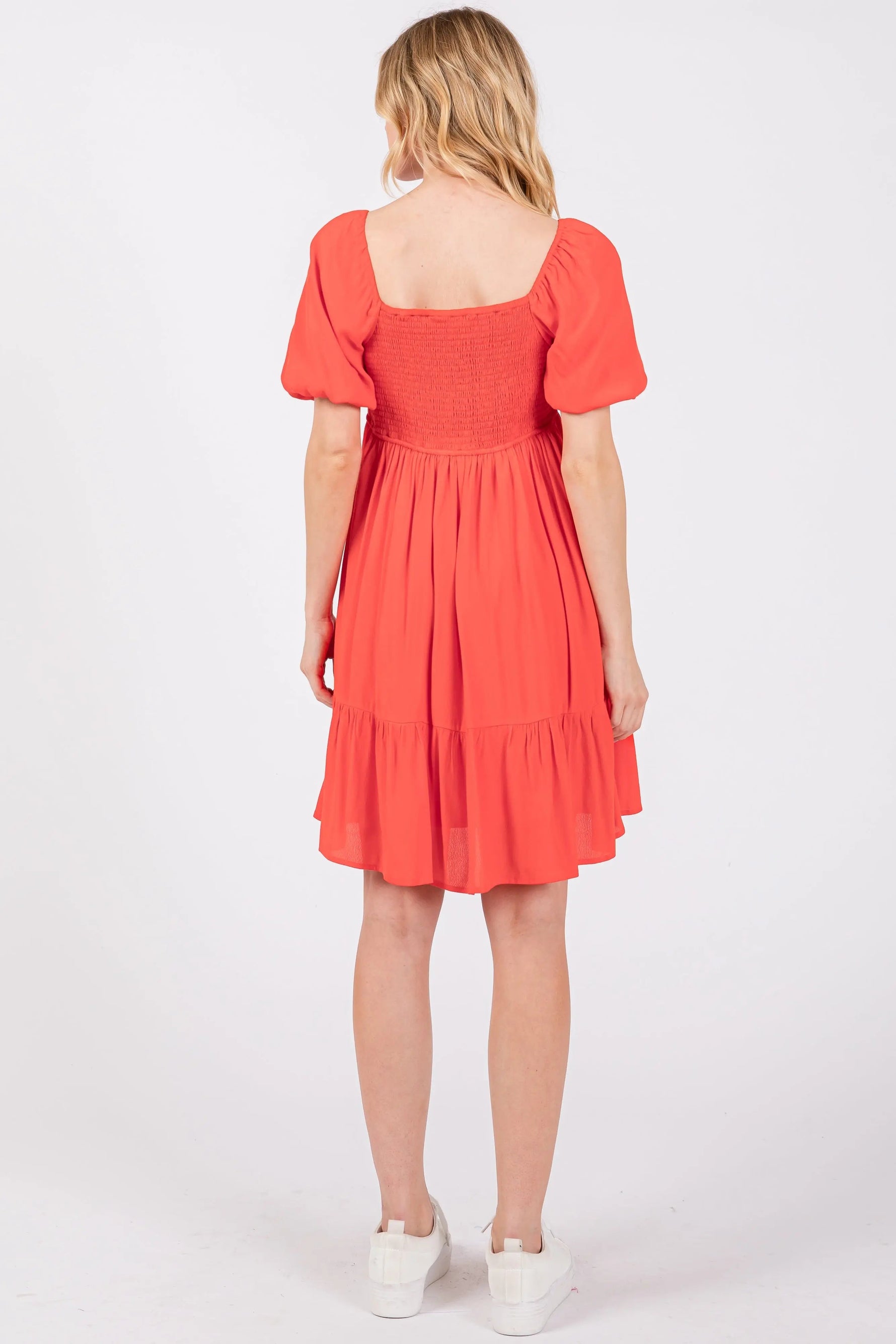PinkBlush Red U Notched Bubble Short Sleeve Dress - 