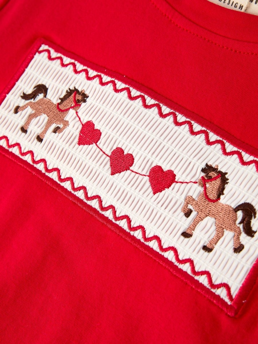 Rylee Faith Designs Red Valentine's Day Plaid Smocking Embroidered Pony Boys Set - 