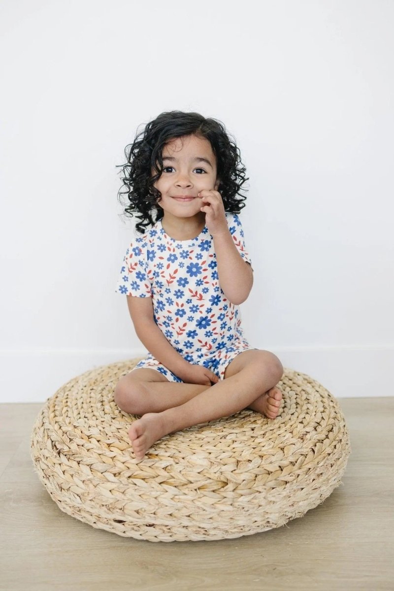 Little Joy Co. Red White And Blooms 2 Piece Bamboo Pajama Set For Sleep - Everetts Place Boutique - 